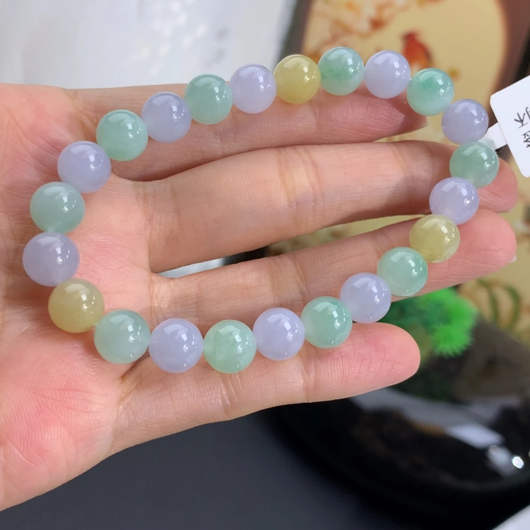 翡翠未镶嵌手串卡8胶润多宝手串