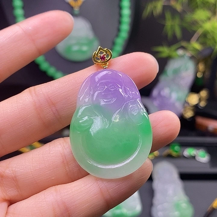 翡翠银S925镀金镶嵌吊坠(赠链)