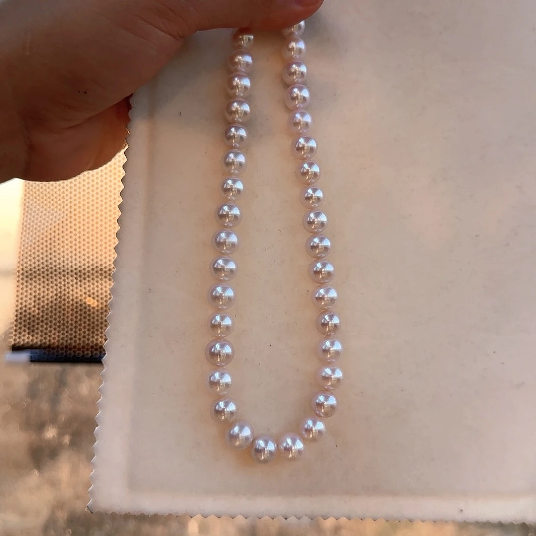 淡水珍珠颈饰银S925镶嵌10-11无核极光正圆无暇炫彩粉