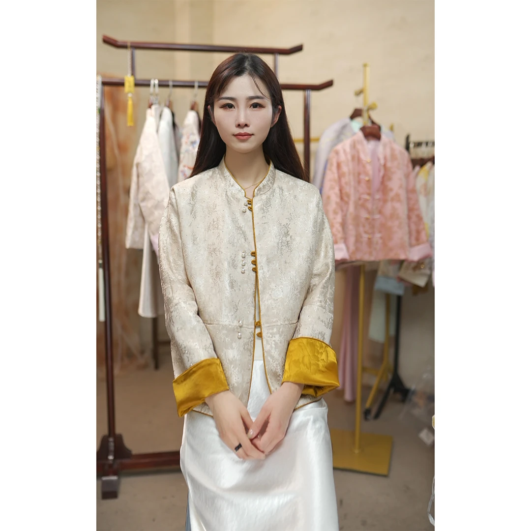 【黛芳】2025新款春季新中式上衣国风提花立领女装双面双穿宽松外套