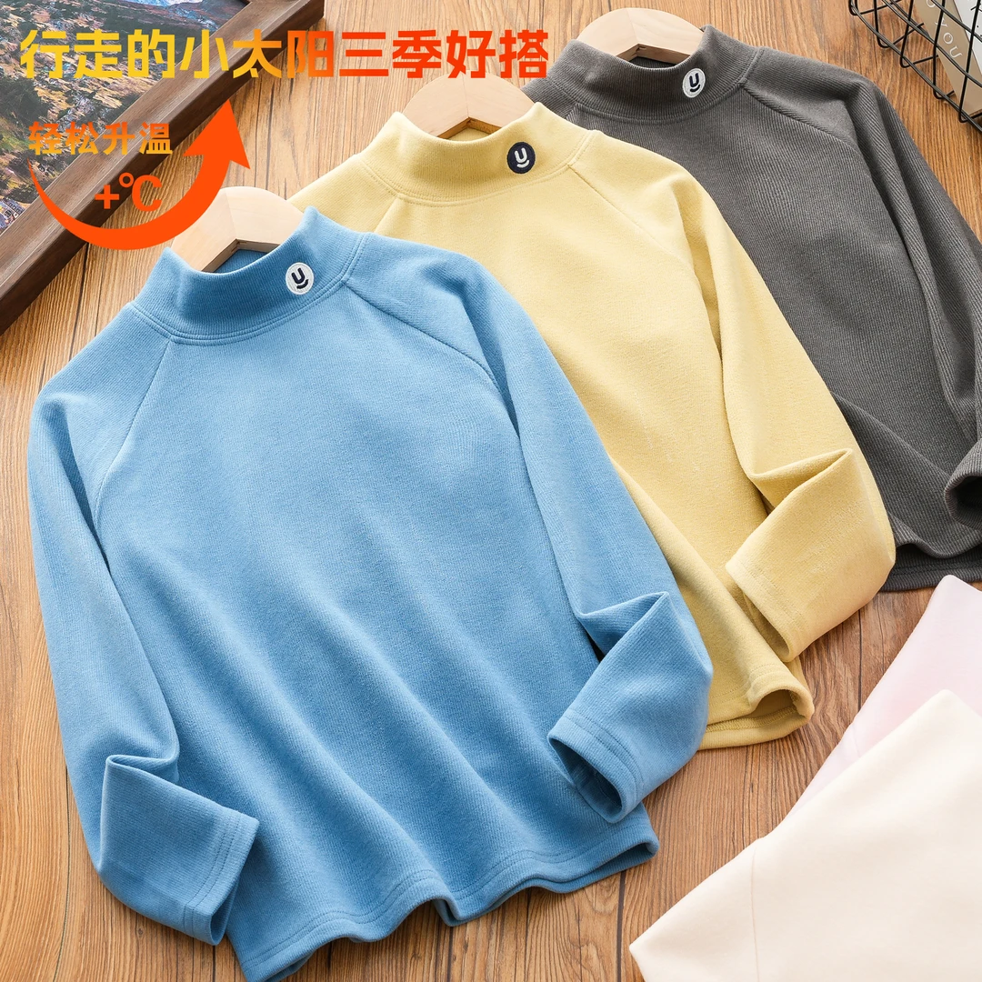 男童德绒打底衫男孩半高领保暖长袖t恤秋冬2497