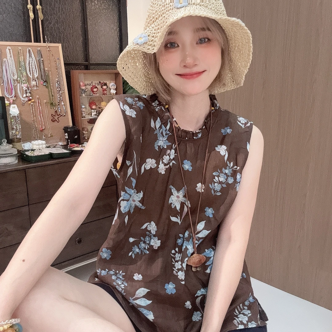 Apr.【午夜海棠】夏季宽松时尚休闲百搭甜美韩版印花背心T恤SC2562