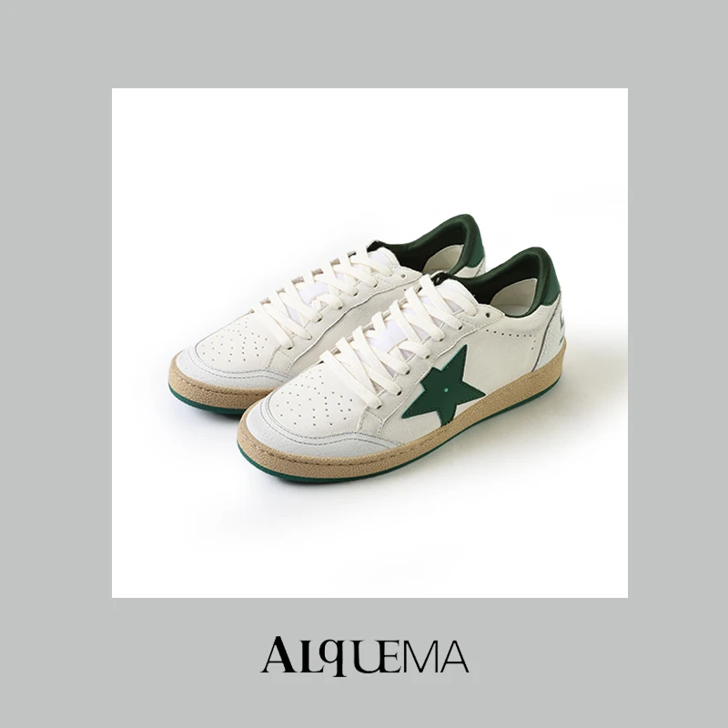 Rongshanyue复古做旧真皮脏脏鞋厚底内增高低帮拼色星星鞋 B781