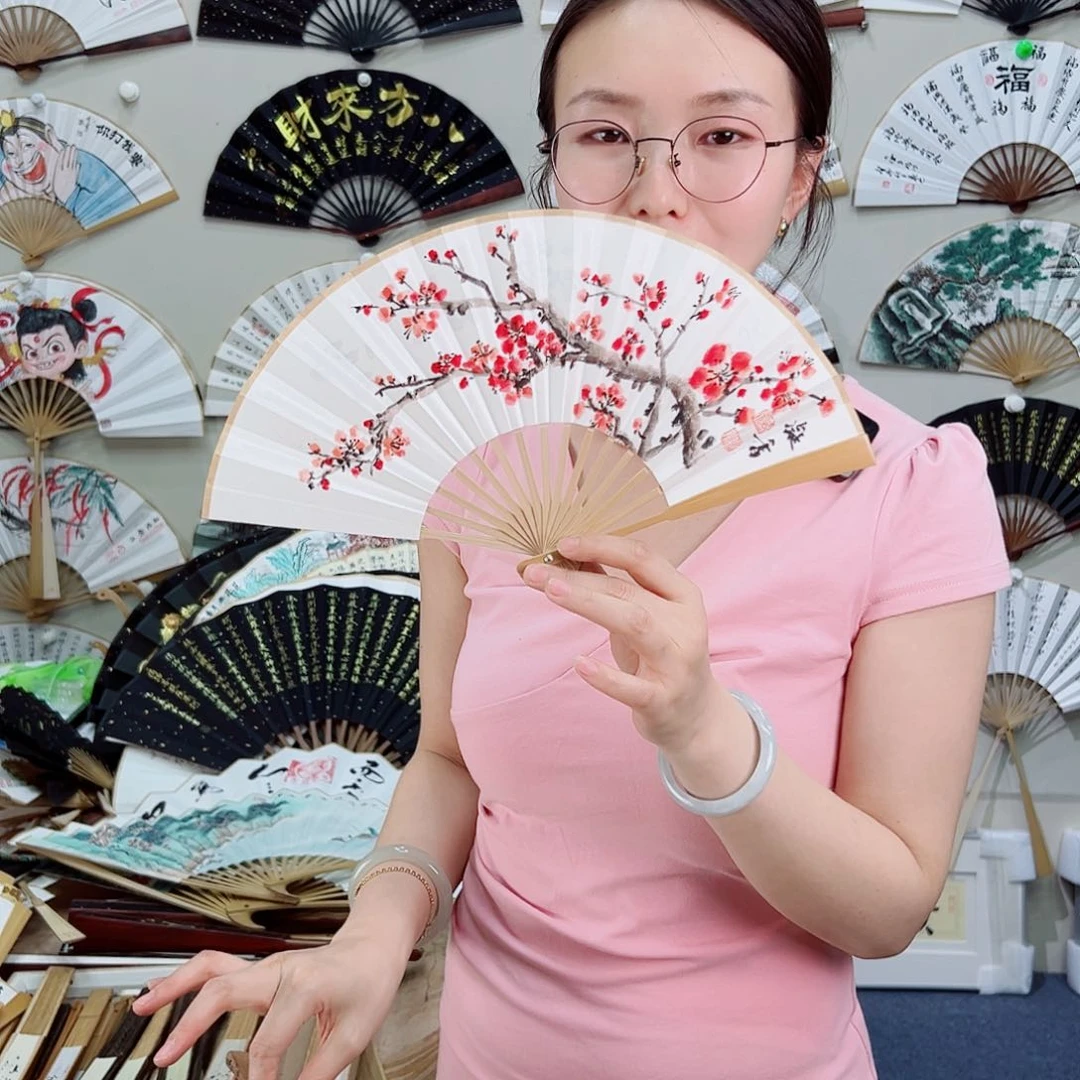 书法6寸玉竹-文玩扇-手写-粘好发出