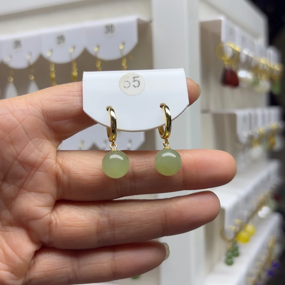 和田玉银S925镶嵌耳饰