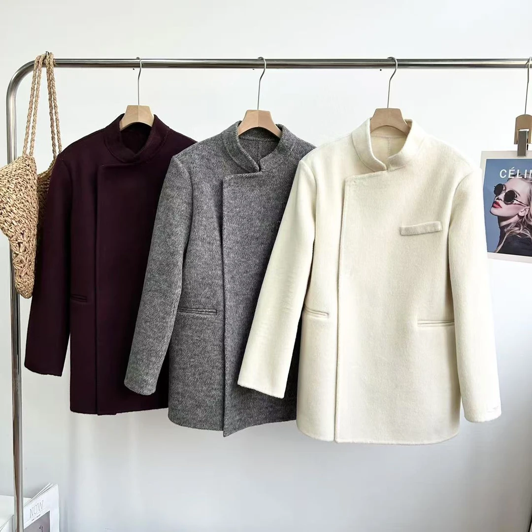 小静折扣~N1604P  秋冬立领含垫肩双面呢外套 （衣长77（80-140斤）