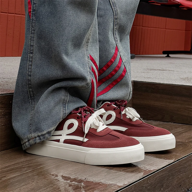 帆布鞋男日系复古潮流百搭透气休闲鞋酒红色冰丝雨伞布韩版板鞋