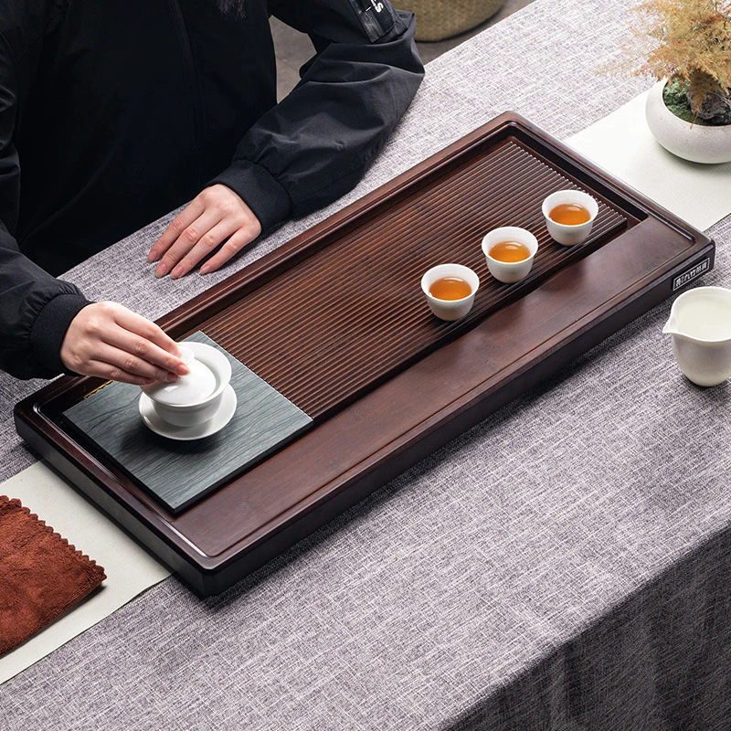中式重竹茶盘排水茶台乌金石茶海家用托盘功夫茶具博古架多宝格盘