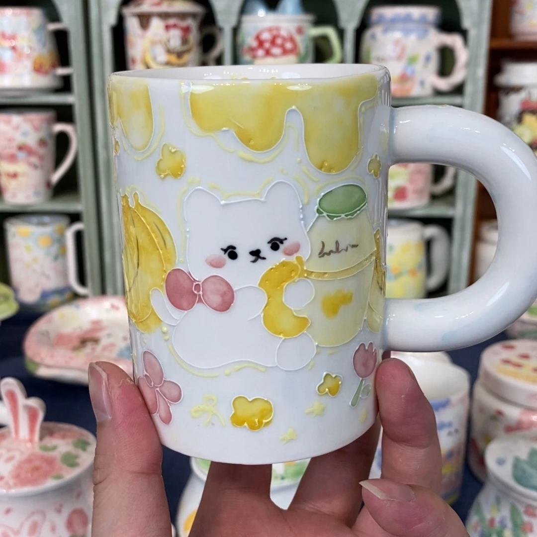 瓷片香蕉小猫马克杯微瑕