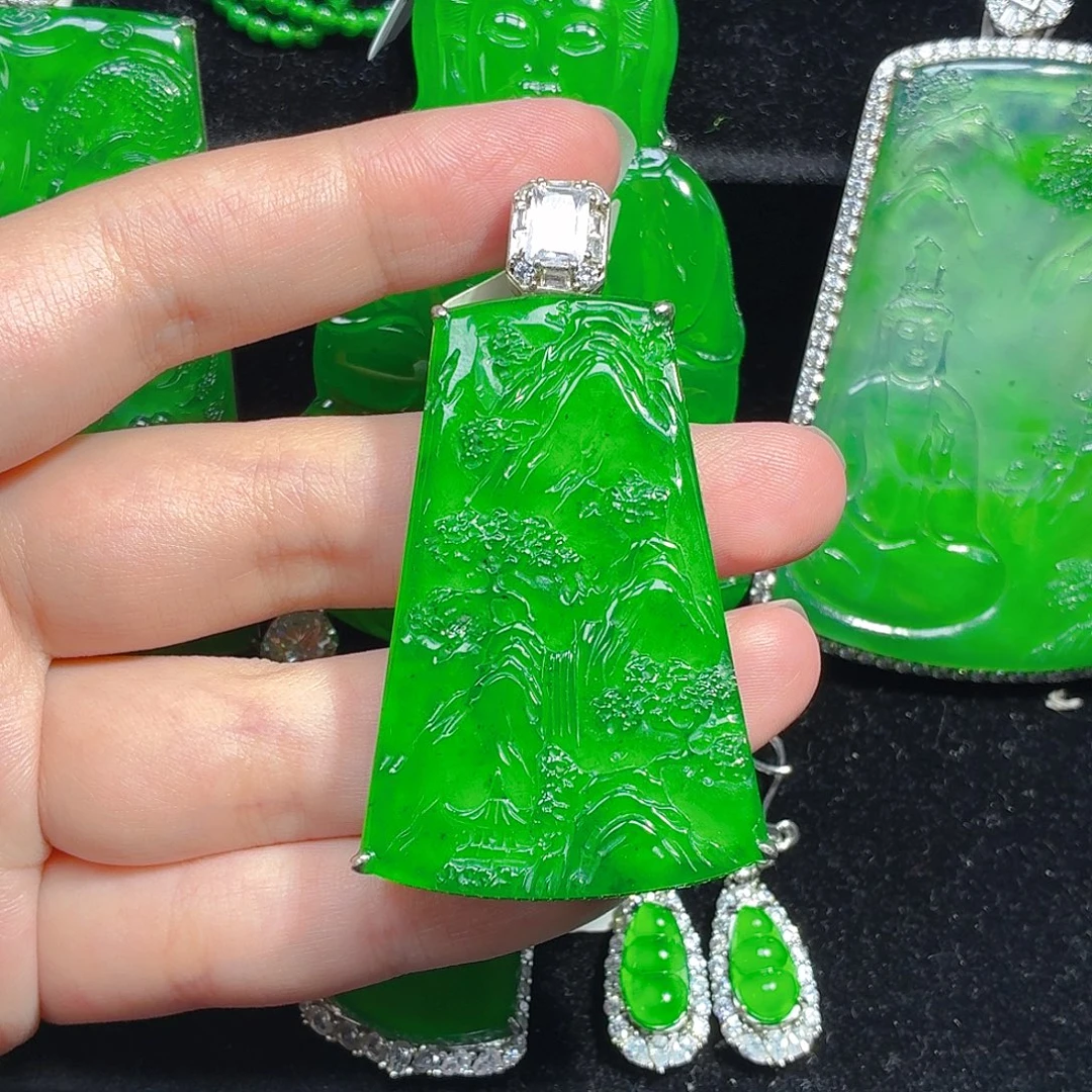 翡翠银S925镶嵌颈饰天然A货翡翠