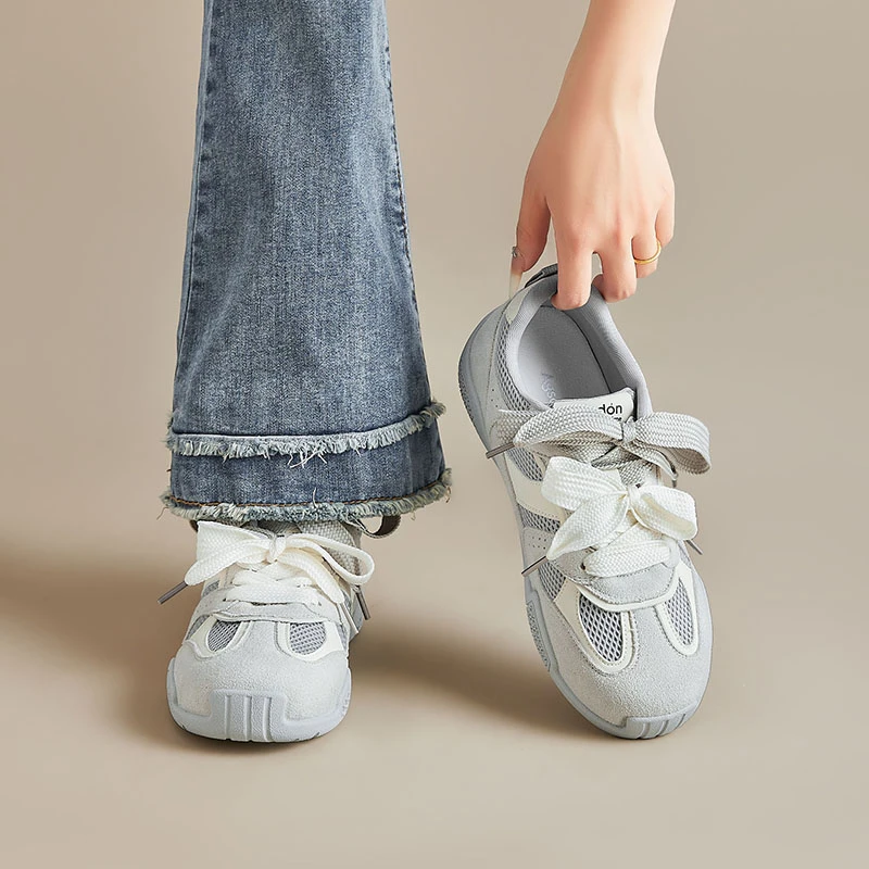 奥古狮登芭蕾德训鞋女2025新款网面透气厚底百搭休闲运动阿甘鞋