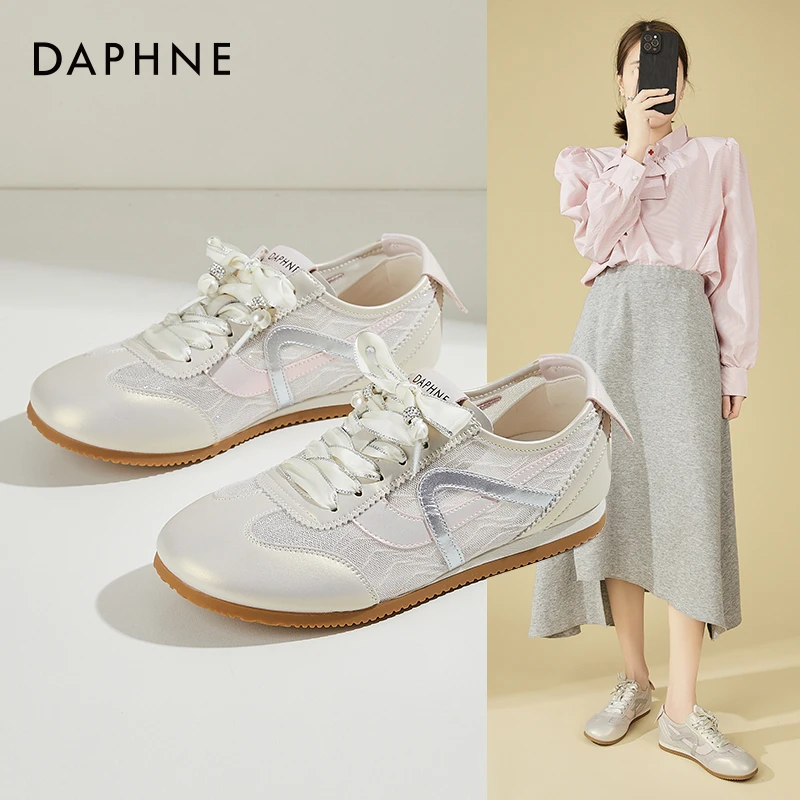 Daphne/达芙妮芭蕾德训鞋女薄款透气阿甘鞋平底小白鞋时尚休闲鞋