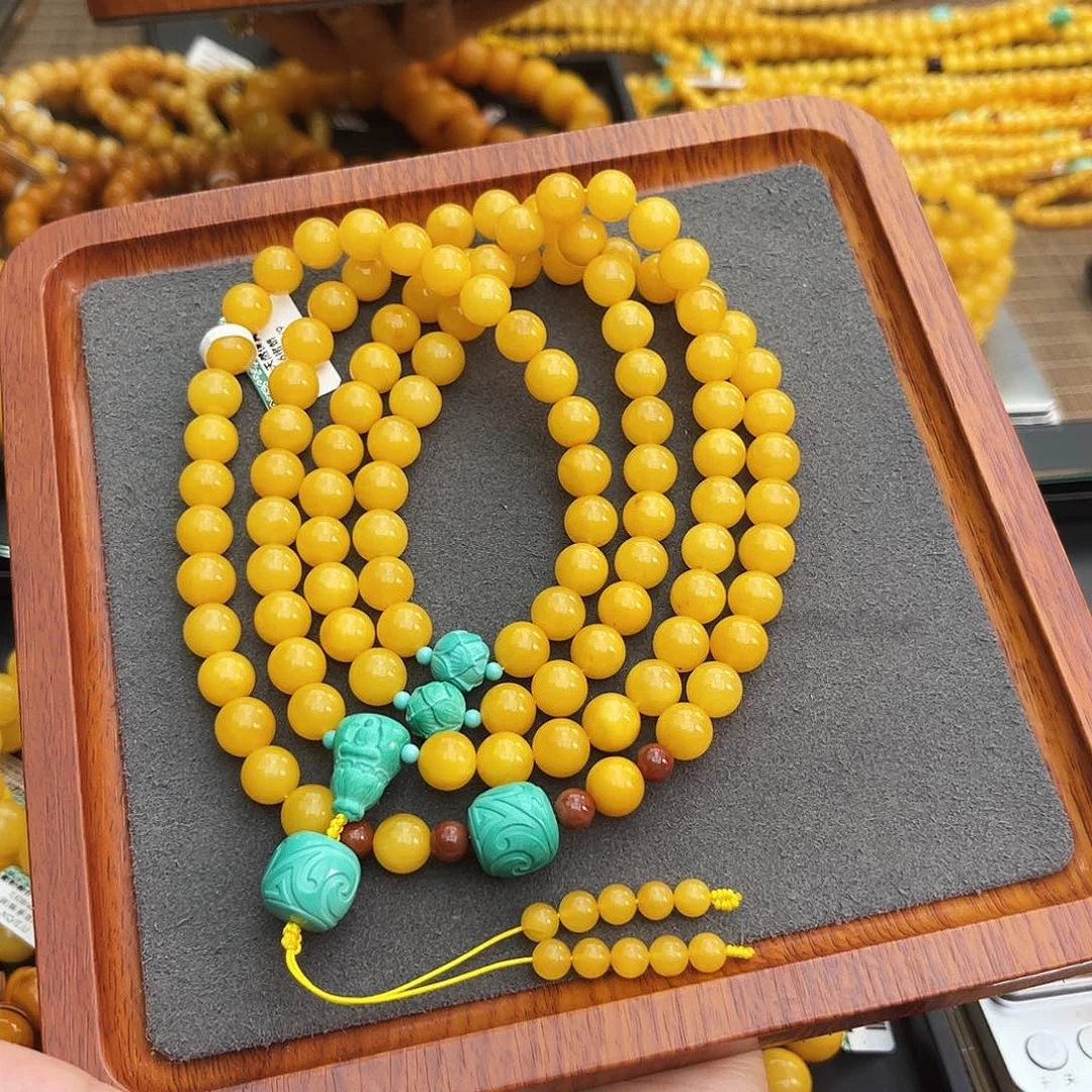 琥珀手链未镶嵌9m108鸡油黄