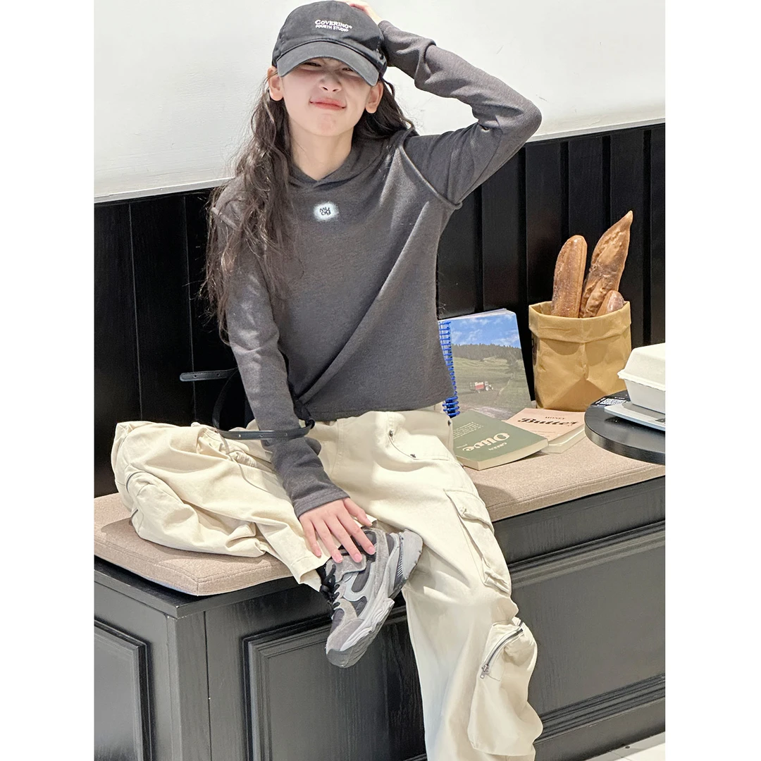 K29802孙小美韩系女童长袖T恤2025秋新款儿童连帽上衣春秋打底衫