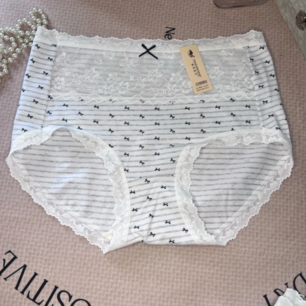 中高腰蕾丝拼接大包臀舒适，性感蝴蝶结女士三角内裤