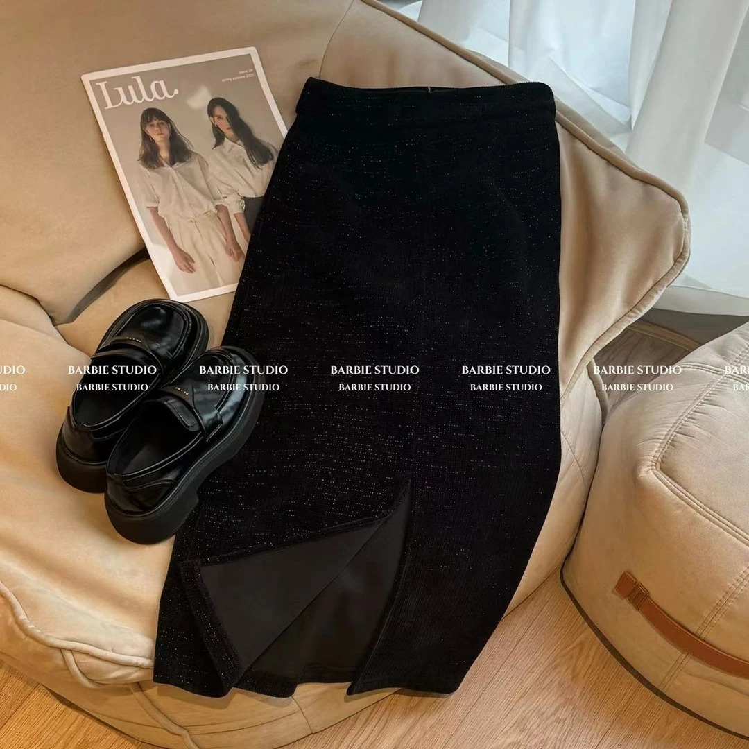 婷婷推荐603【水蛇腰】冬季气质后开叉显瘦中长半身裙603