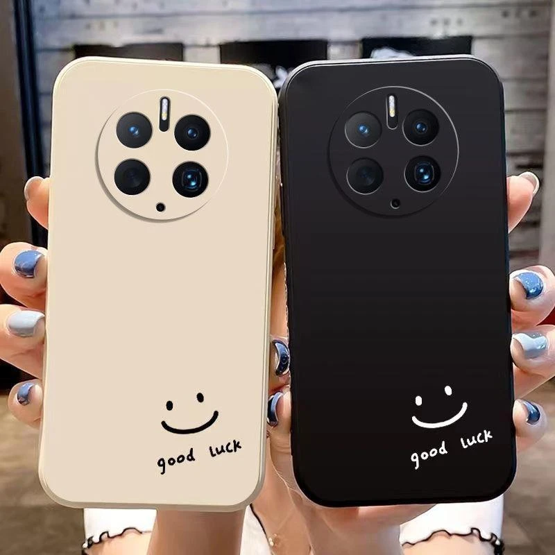 黑白简约笑脸适用华为mate50pro手机壳DCO-AL00防摔软套软硅胶潮