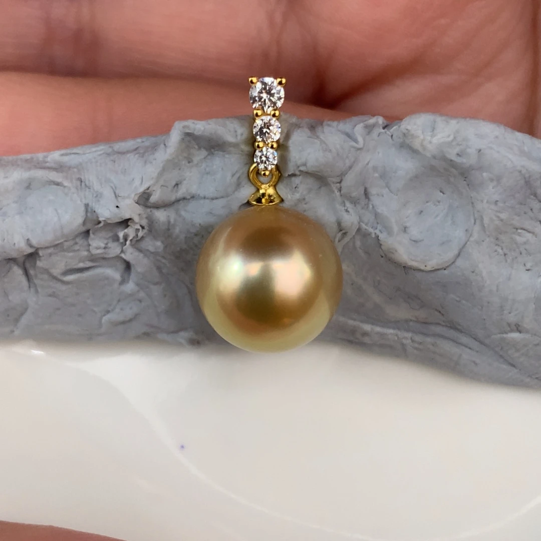 定制海水珍珠未镶嵌裸珠金珠11-12正圆无瑕