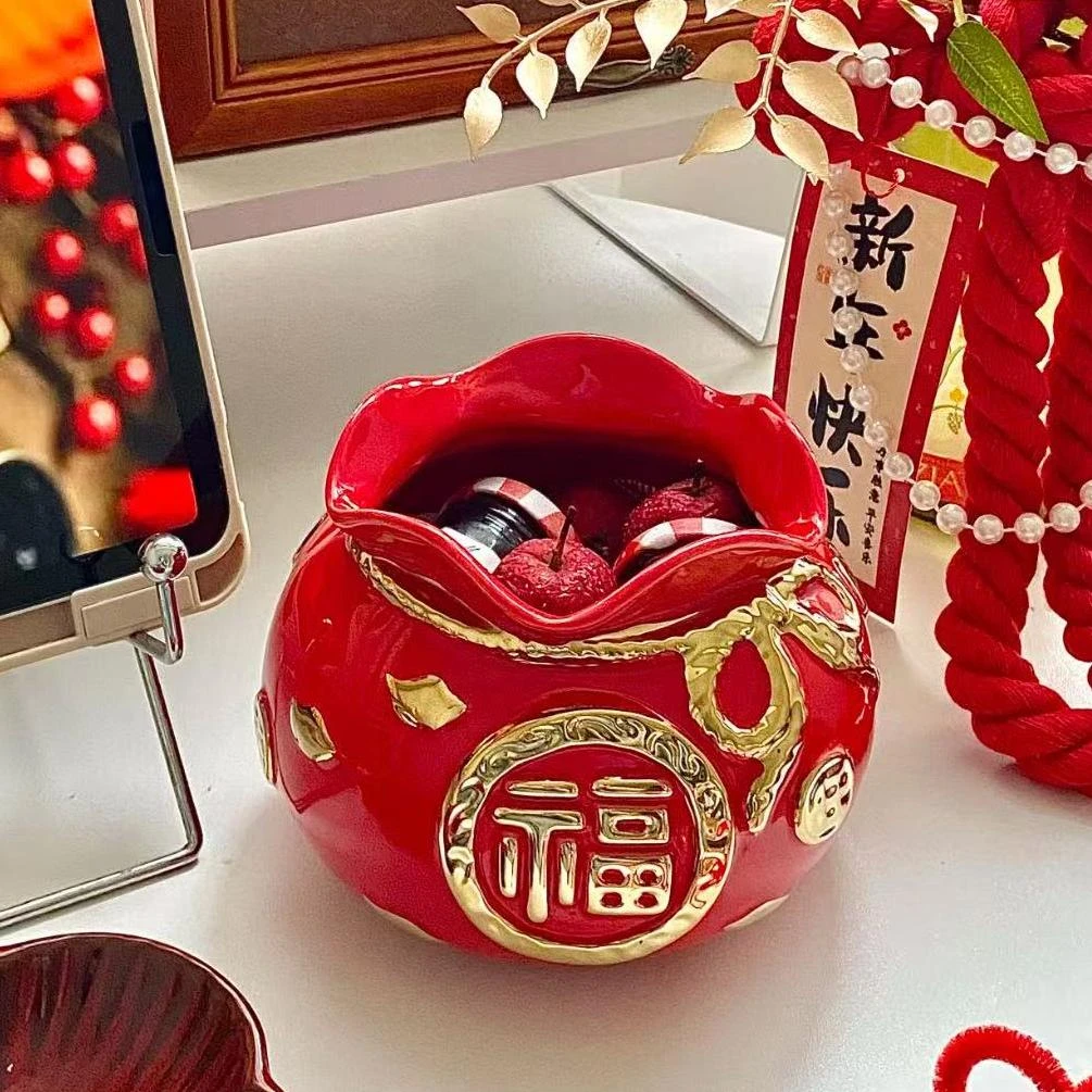 暴富福袋创意新年礼品收纳招财收纳罐年钱袋喜庆招财家居摆件陶瓷