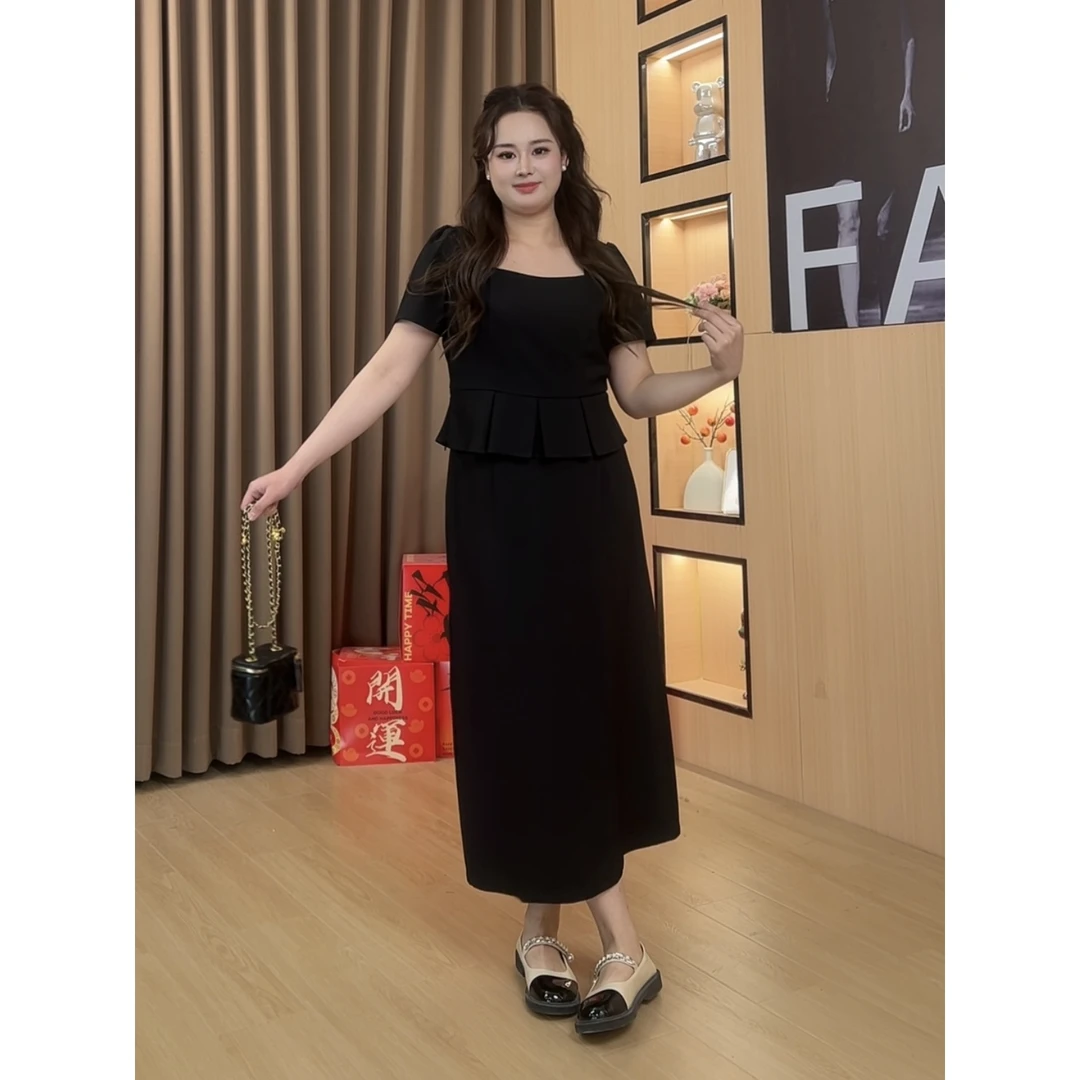 大米显瘦夏季小众新款短袖半身裙子女装遮肚法式气质套装JWT820
