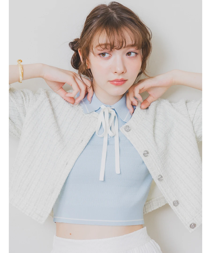 【新品】元气少女~ 纯原lilic家 25春夏蝴蝶结拆卸系带短袖针织衫