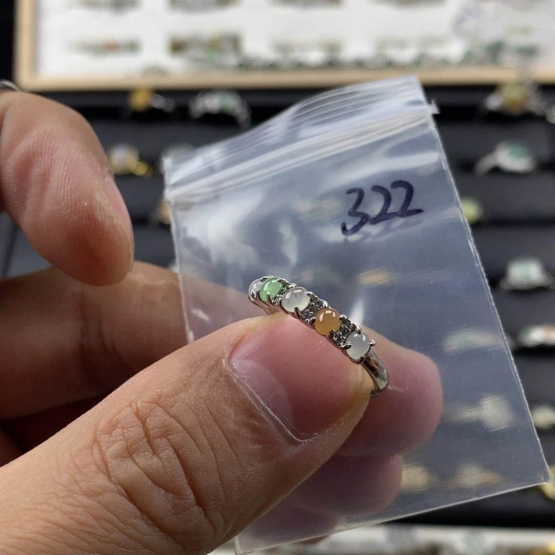 翡翠银S925镀金镶嵌戒指322