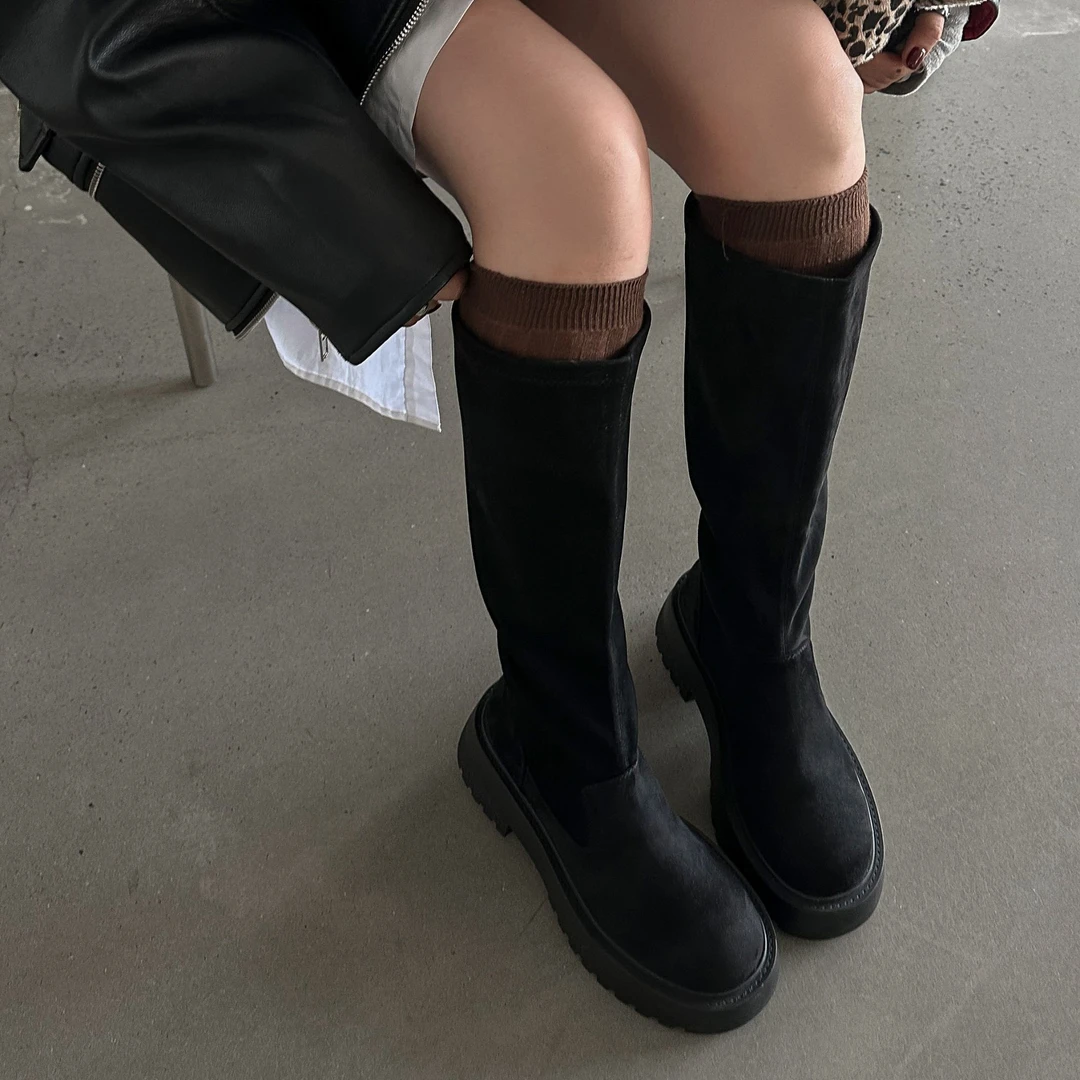 VV-48 SGIRL TWTW复古高筒显瘦秋冬靴子女新款不过膝厚底增高靴