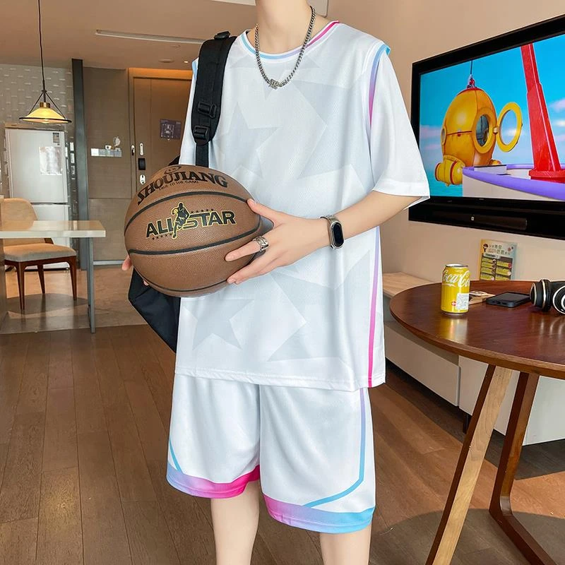 冰丝短袖t恤男孩高中初中学生篮球服套装青少年大童夏装速干球衣