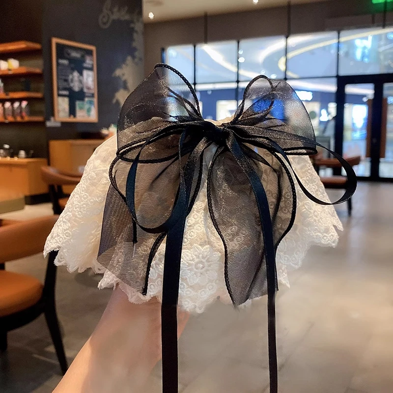 韩系蕾丝蝴蝶结马尾夹女高级感时尚甜美森系公主顶夹气质发卡发抓