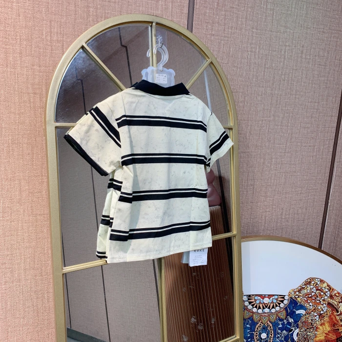 AU274  扎染   宝宝黑白条纹polo短袖T恤  夏款