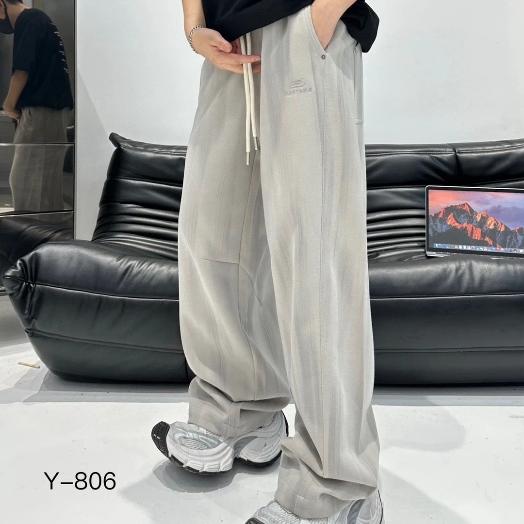 秋季美式浅灰色休闲风抽绳直筒裤高街