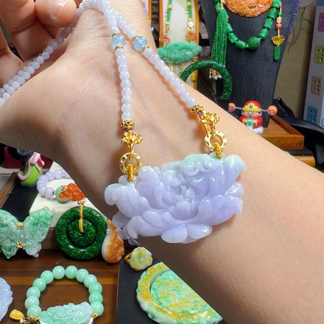 翡翠未镶嵌毛衣链紫花花