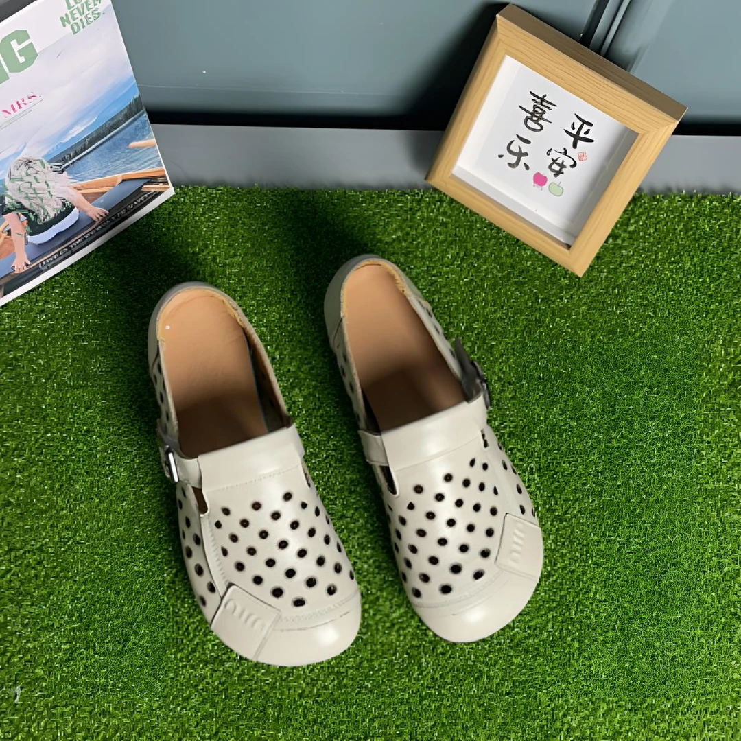 663-2复古平跟软底凉鞋全牛皮洞洞鞋平底镂空单鞋舒适女鞋