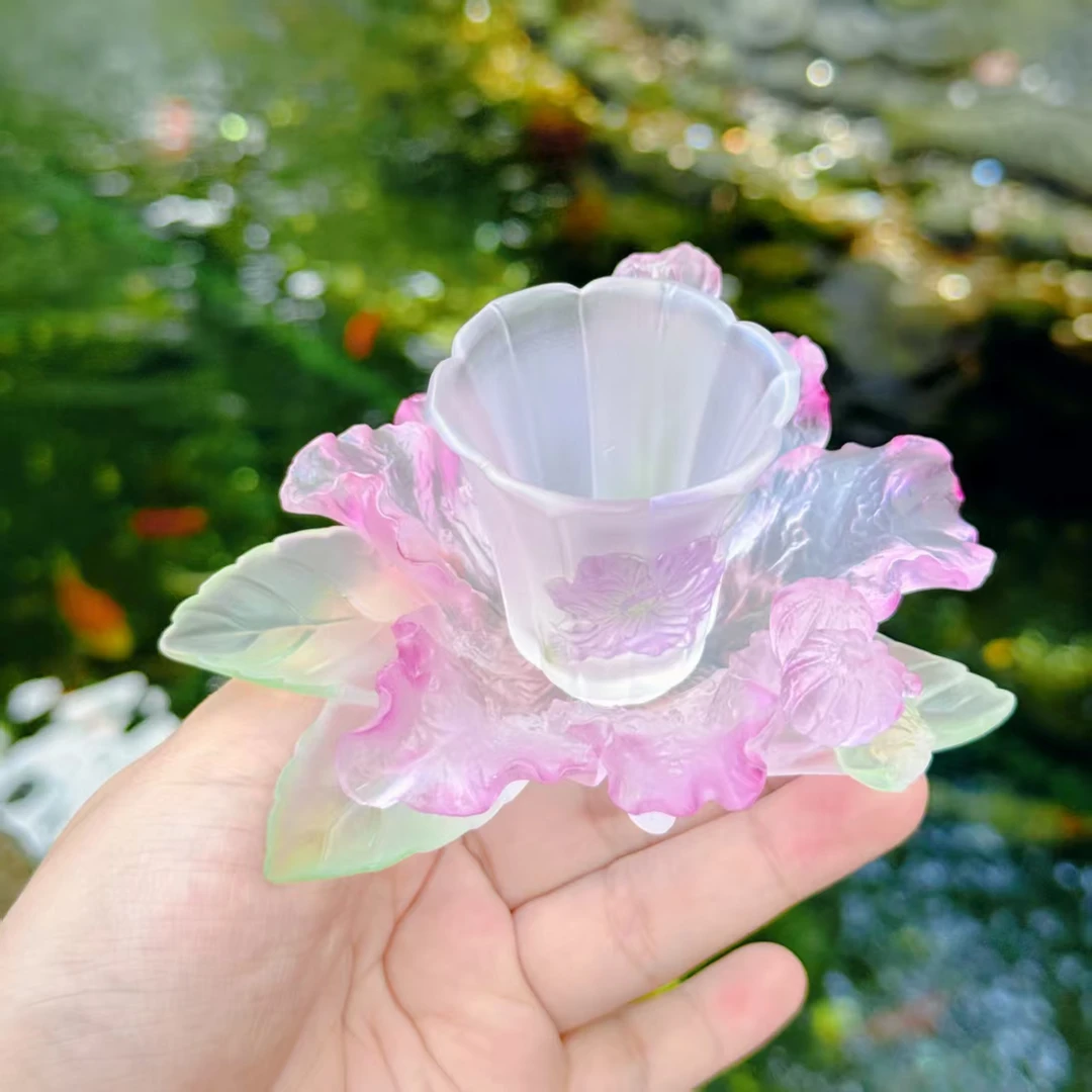 【十二花神·紫薇花杯】十二花神紫薇花 一杯一垫组合桌面摆件 7166