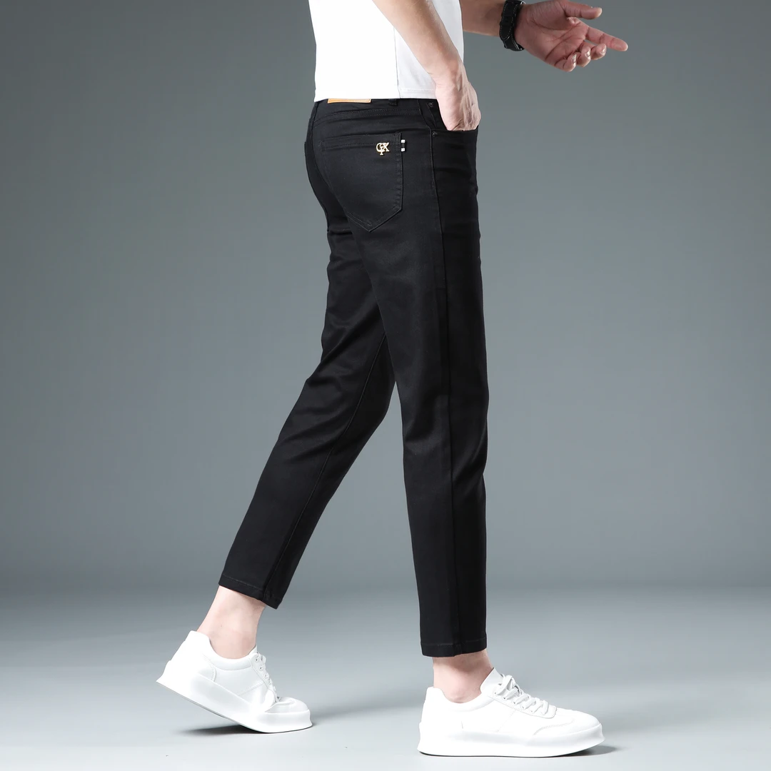 经典黑色九分牛仔裤男款爆款2025新款夏季薄款修身小脚休闲裤子男