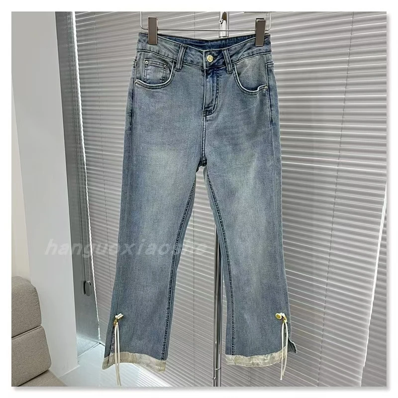 新中式拼接夏季女九分裤 牛仔裤休闲