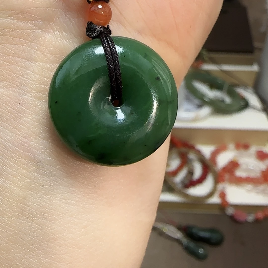 和田玉（碧玉）未镶嵌颈饰俄罗斯碧玉平安扣放漏