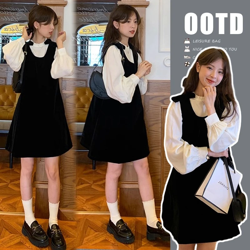 孕妇秋装套装2025新款蝴蝶结连衣裙打底衫秋季两件套