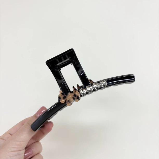 L852夕洛豹纹小狗方框一字13cm女抓夹原创设计发夹发卡大抓夹可爱