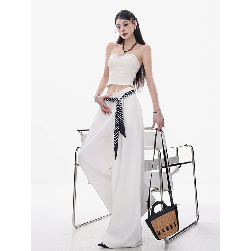 ABWEAR 塞特艺术-原创白色高级感休闲裤女2025年夏新款宽松阔腿裤