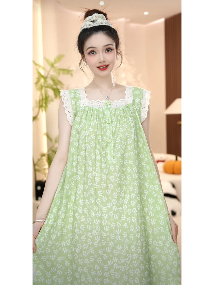无袖【生如夏花】纯棉时尚高定轻奢夏季新款睡裙款家居服睡衣女