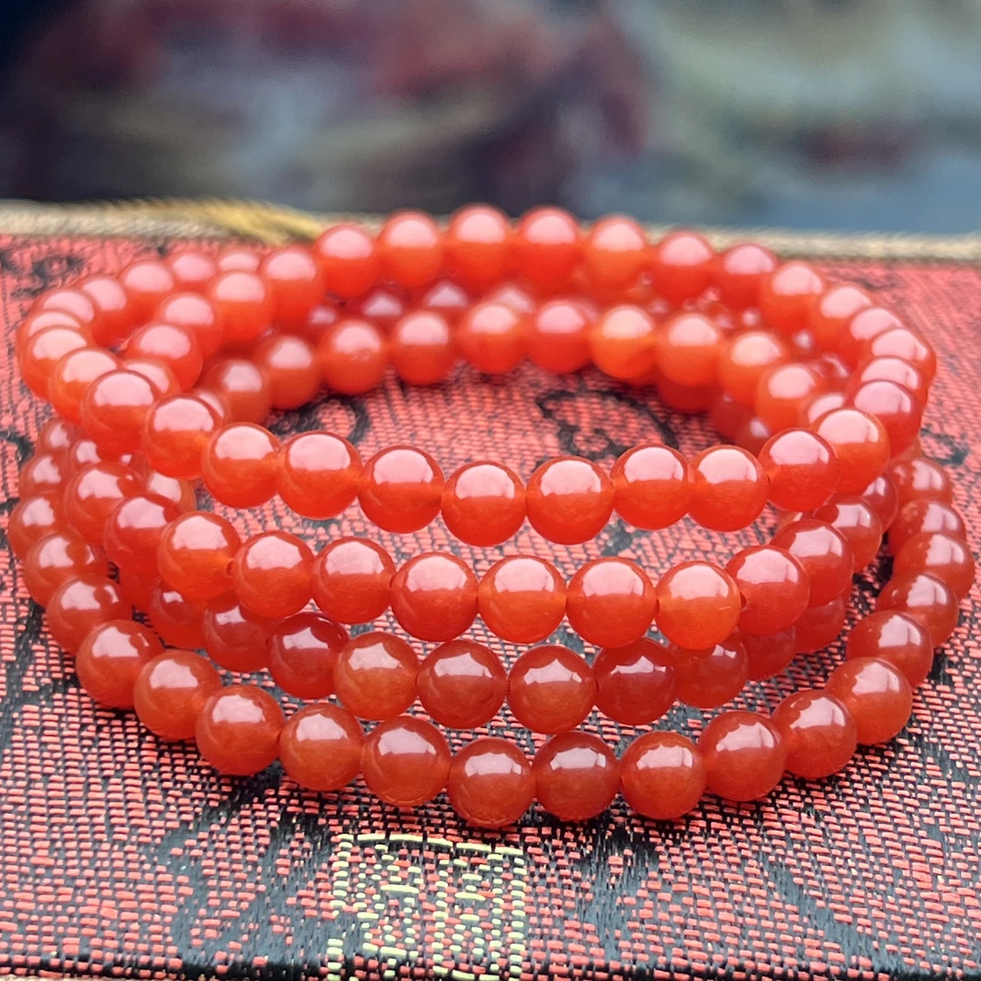 河湾料柿子樱桃红滴水洞5mm 长串四圈  约108颗手串 长串