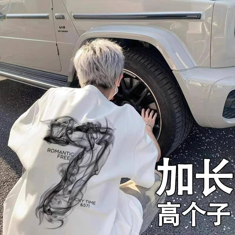 夏季加长短袖T恤男高个子宽松180大码190cm青少年男装185上衣体恤