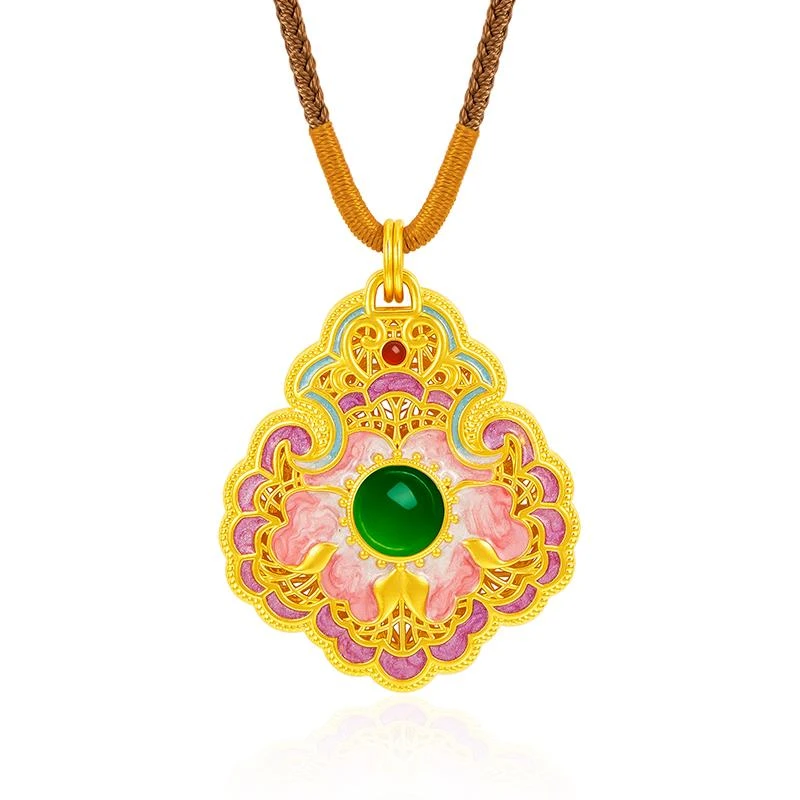 【芳芳专享】足金999 欧若风 无氰花丝国色牡丹锁包送礼吊坠 HJD943