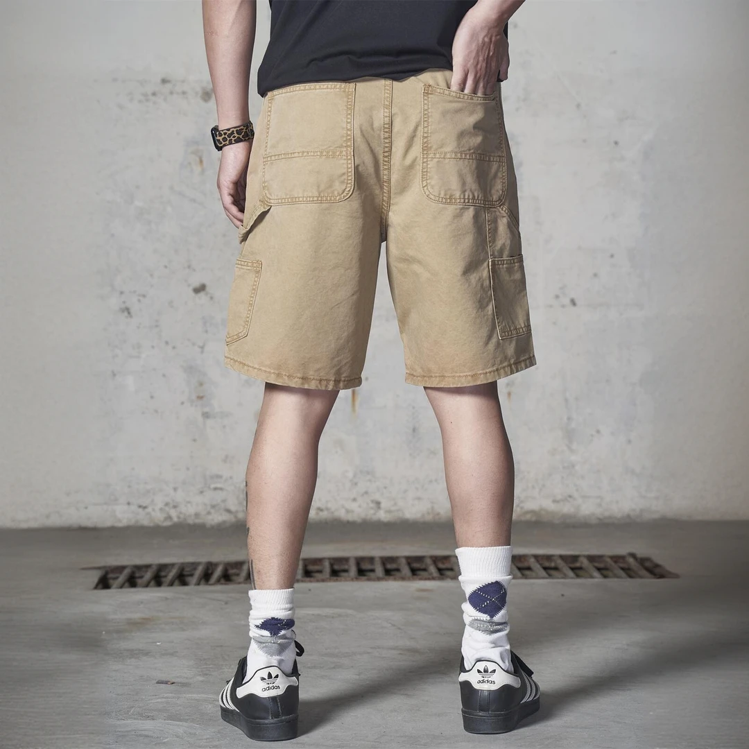2025潮流伐木工装做旧短裤夏季宽松五分裤水洗休闲裤大码直筒复古