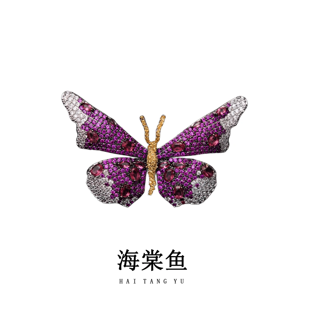 铜合金胸针 时尚气质精镶玫红蝴蝶胸针3940