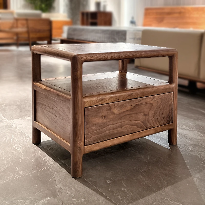 臻致美G北美黑胡桃卧室双抽高脚灵动床头柜