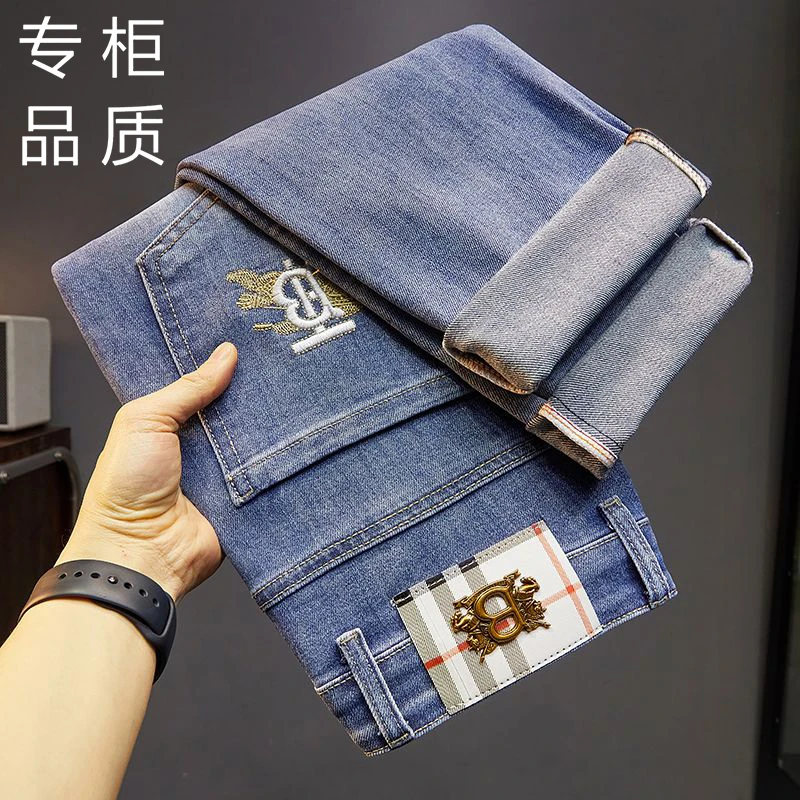 夏季潮流美式轻奢牛仔裤男士休闲百搭宽松弹力刺绣潮牌小直筒裤