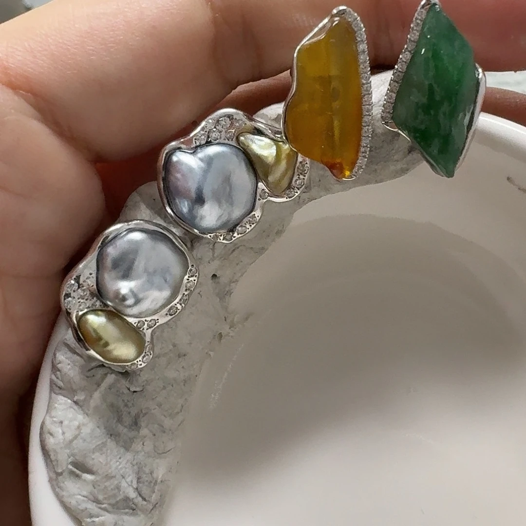 越***海水珍珠耳饰银S925镶嵌