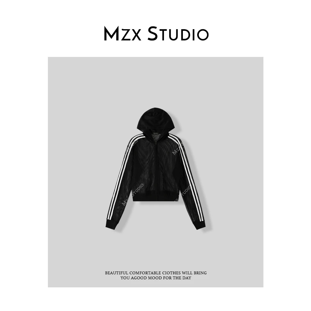MZX 春季运动街头感 黑白杠连帽镂空外套WT7655-Y
